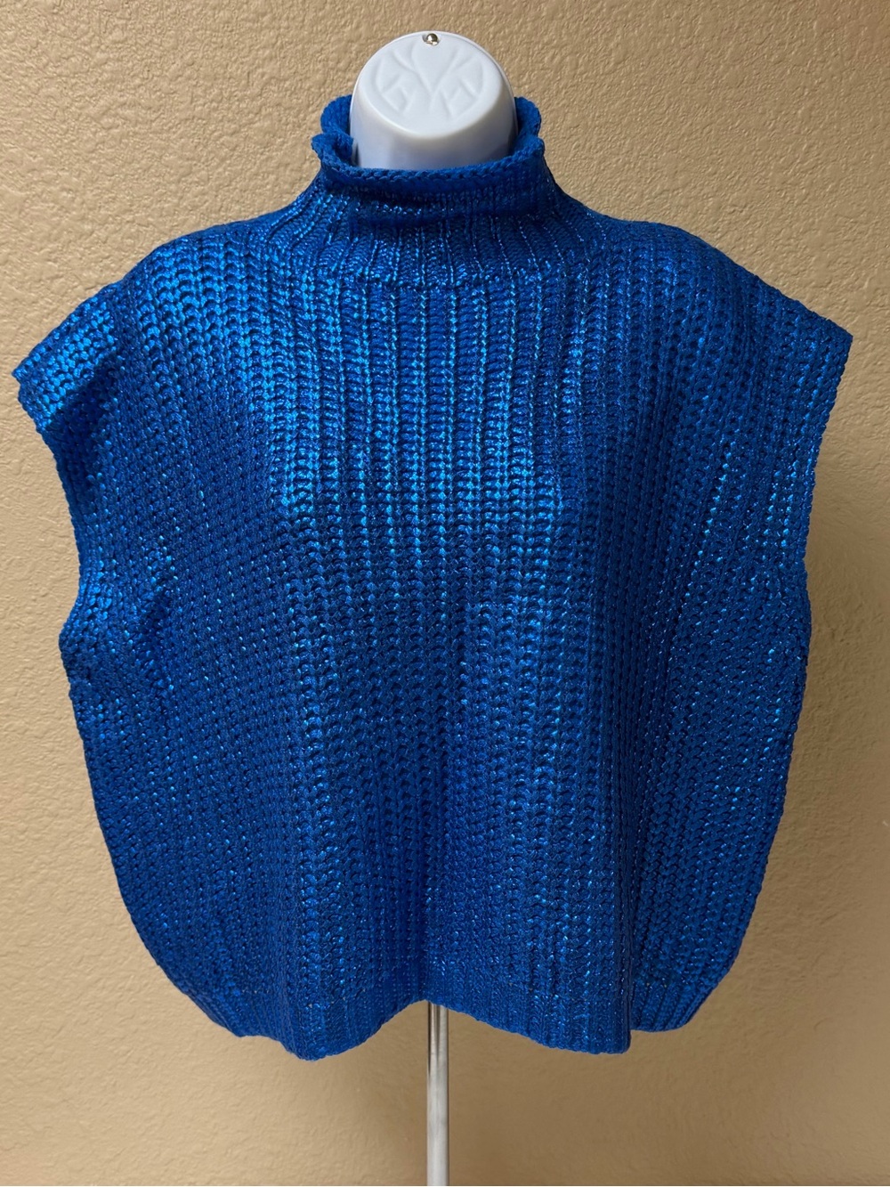 4/$20 Blue Metallic Knit Sleeveless Turtleneck Sweater